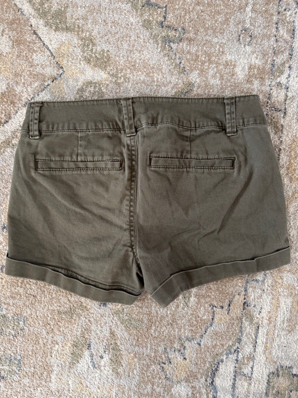 Express Olive Green - Brown Distressed Denim Shorts sz 00 - Picture 7 of 8
